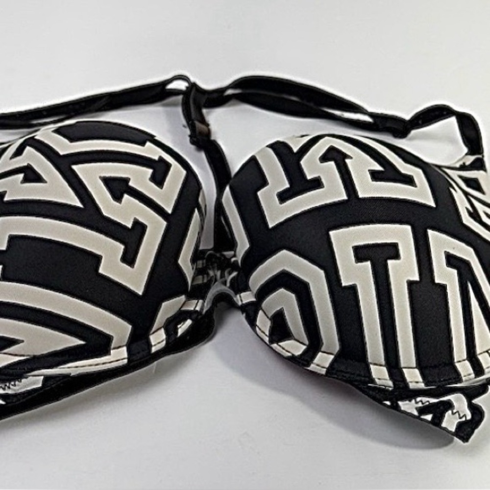 VS PINK 34D Push Up Bra‎ Black/white Geo Print Pink Lining